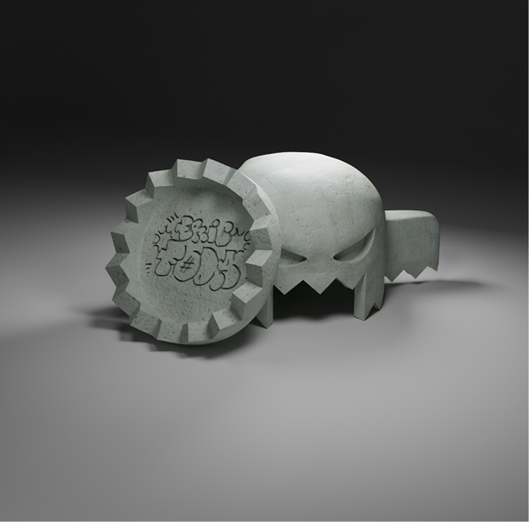 Render 3D do cinzeiro EF01 com a tampa encostada no corpo