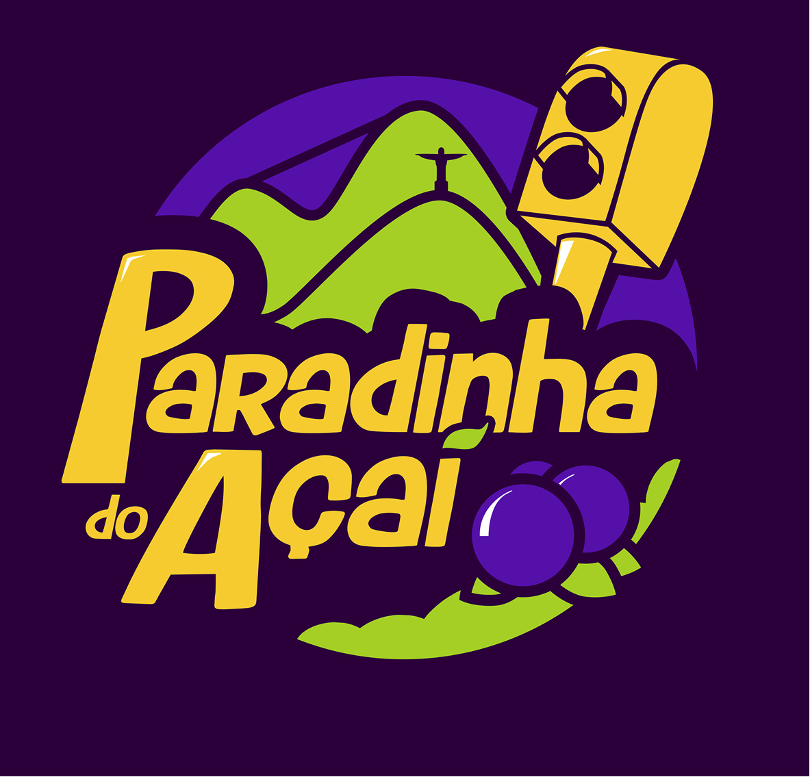 Logotipo da marca Paradinha do Açaí sobre fundo roxo
