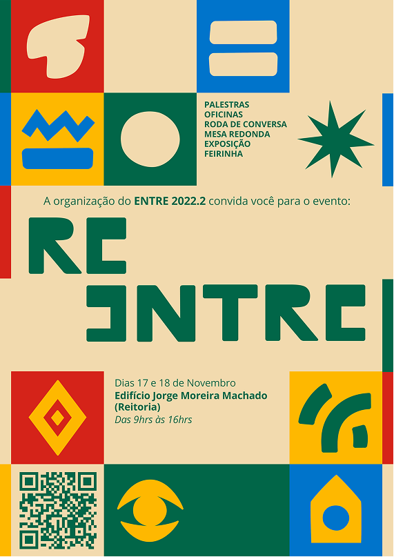 Pôster colorido e geométrico do evento Re-Entre 2022